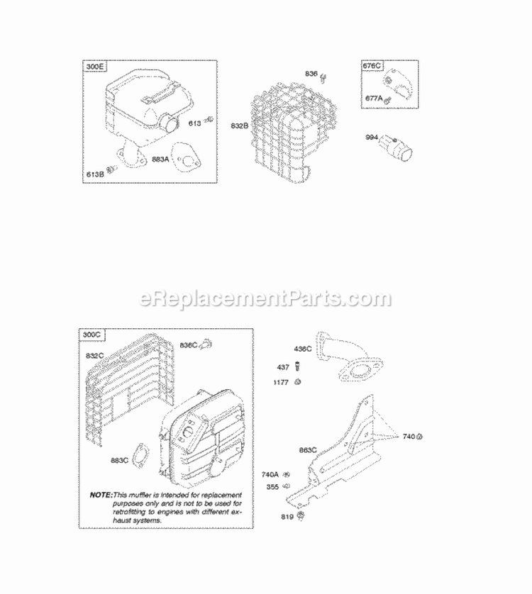 Exhaust System Diagram and Parts List for 212312-0100-E9  Briggs and Stratton Engine